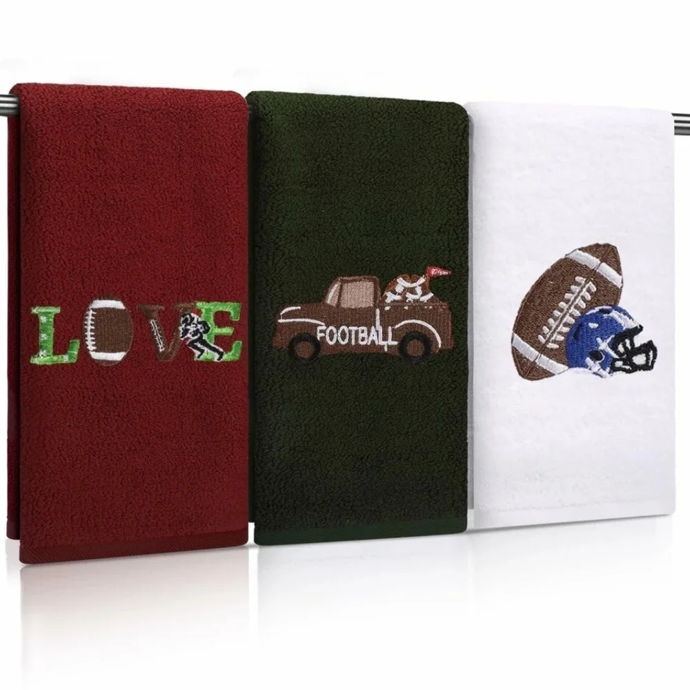 Football Themed Hand Towels Set - Red, Green, White